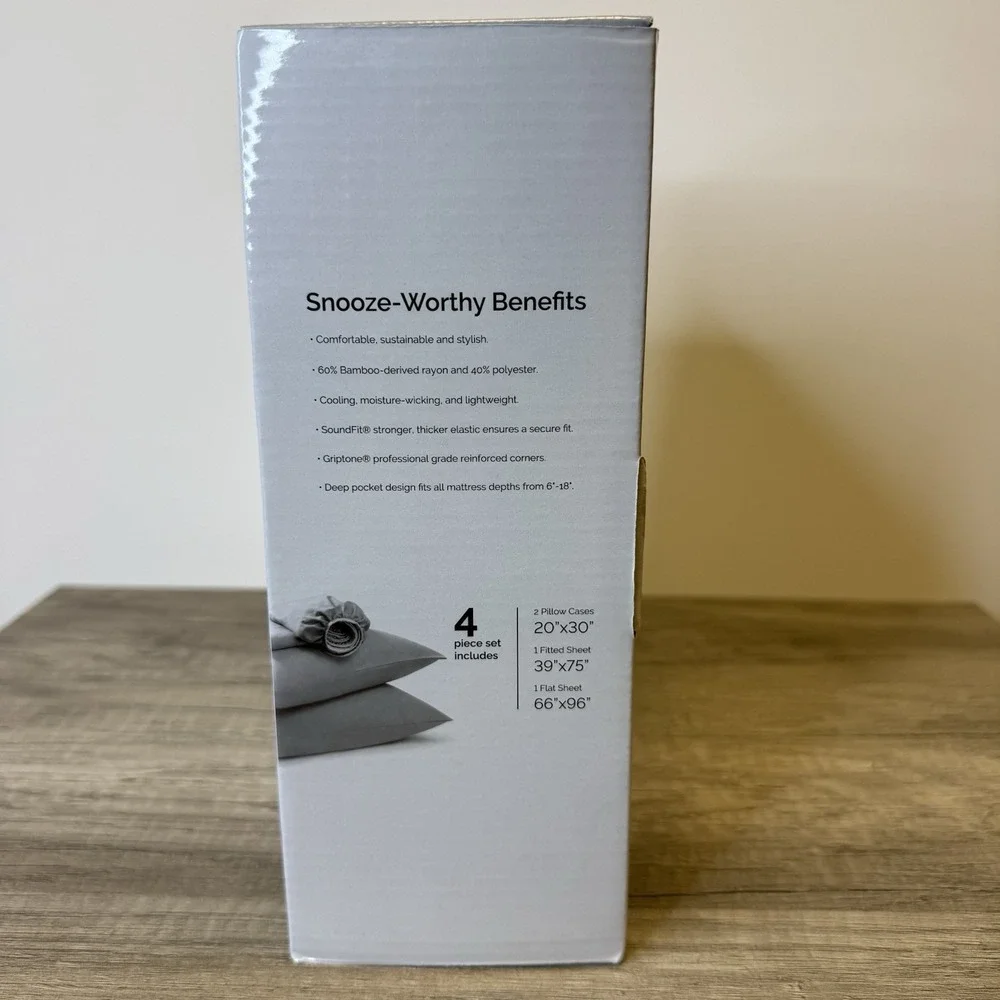 Sleeptone Premium Bamboo Sheets Twin NWT gray